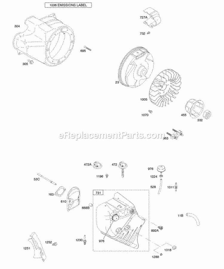Blower HousingShrouds Flywheel Diagram and Parts List for 20C414-0160-E1  Briggs and Stratton Engine